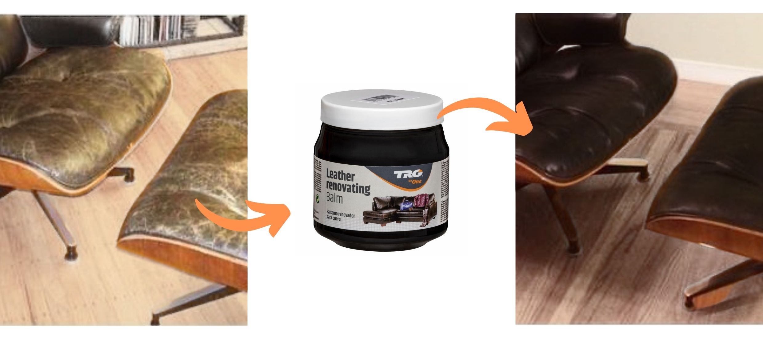 Černý Krém na renovaci kožených křesel 118 Black Leather Renovating Balm TRG ukázka použití